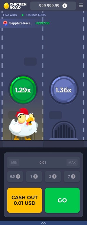Chicken Road Game road scene with chicken, live wins, and cash out option